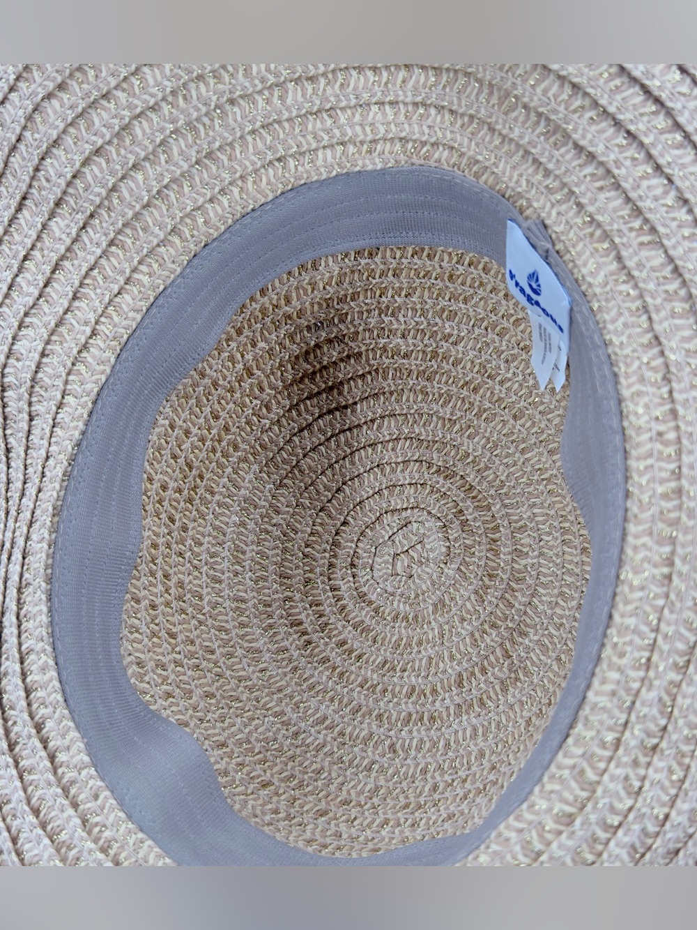 Straw Wide-Brim Sun Hat with Black & White Leopard Scarf women’s - Picture 6 of 9